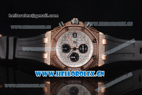 Audemars Piguet Royal Oak Offshore Seiko VK67 Quartz Rose Gold/Diamonds Case with White Dial and Arabic Numeral Markers Black Rubber Strap - Click Image to Close